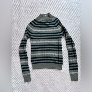 Hooked Up by IOT Green Striped Turtleneck Sweater